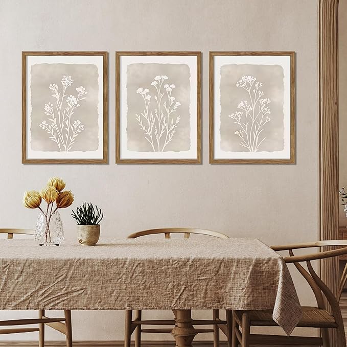 Framed Boho Botanical Flower Wall Art Set of 3, Vintage Minimalist Neutral - Image 9