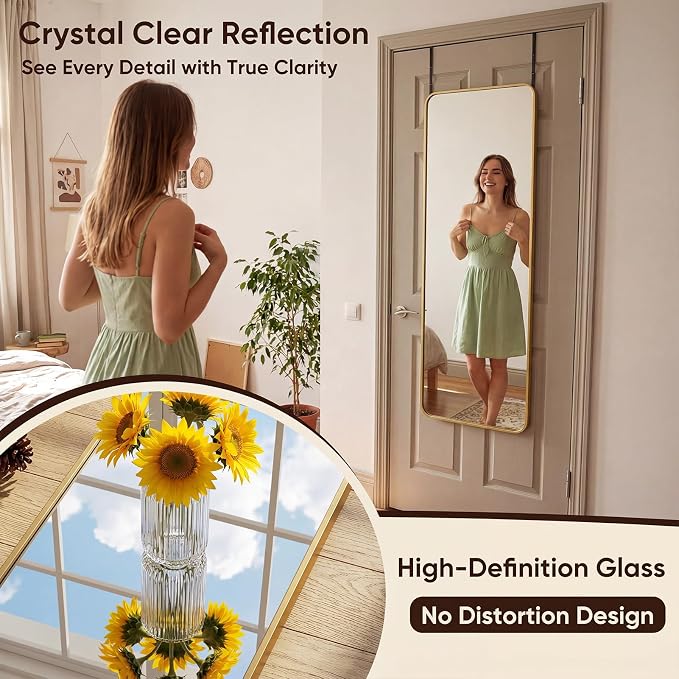 Antok 58"x20" Over the Door Mirror, Full Length Mirror Door Hanging - Image 4