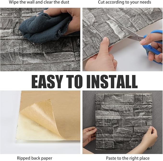 Colarr 60 Pcs 58 Sq ft 3D Wall Panels Peel and Stick Faux Foam 3D Brick - Image 5