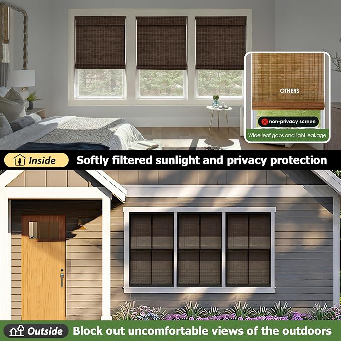 LazBlinds Cordless Bamboo Roman Shades, Privacy Blinds - Image 2