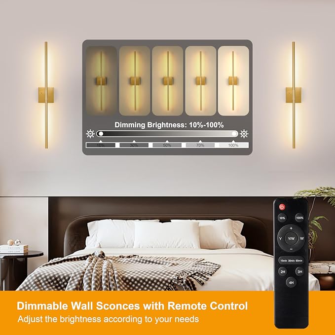 Morauroral 36 Inch Battery Operated Wall Sconces Set of 2, Dimmable Battery - Image 2