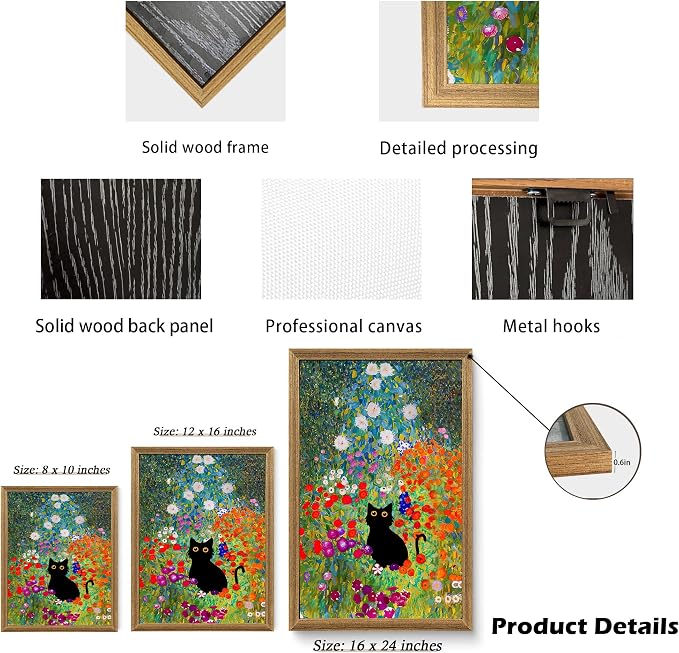 Fantasy Artists Gustav Klimt Canvas Wall Art, Framed Aesthetic Cat Floral Wall - Image 7