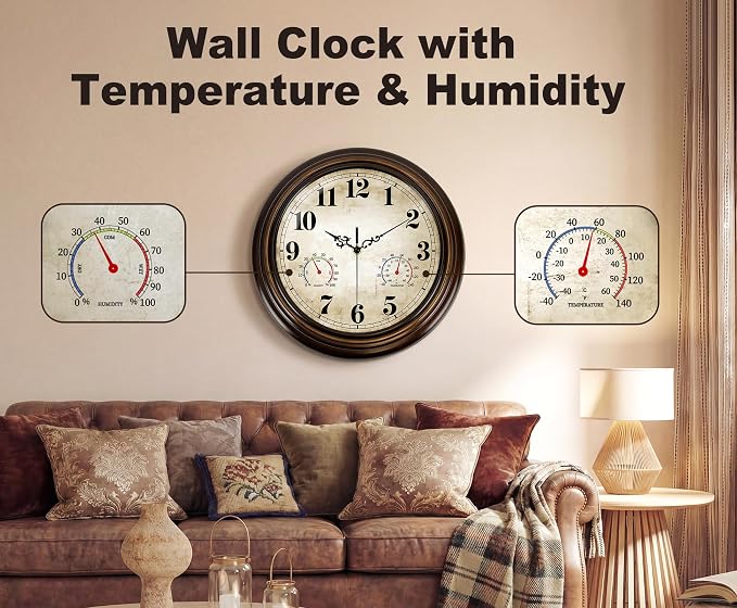 Vintage Wall Clock 13 Inch Quartz Silent Non-Ticking Analog Clock - Image 2