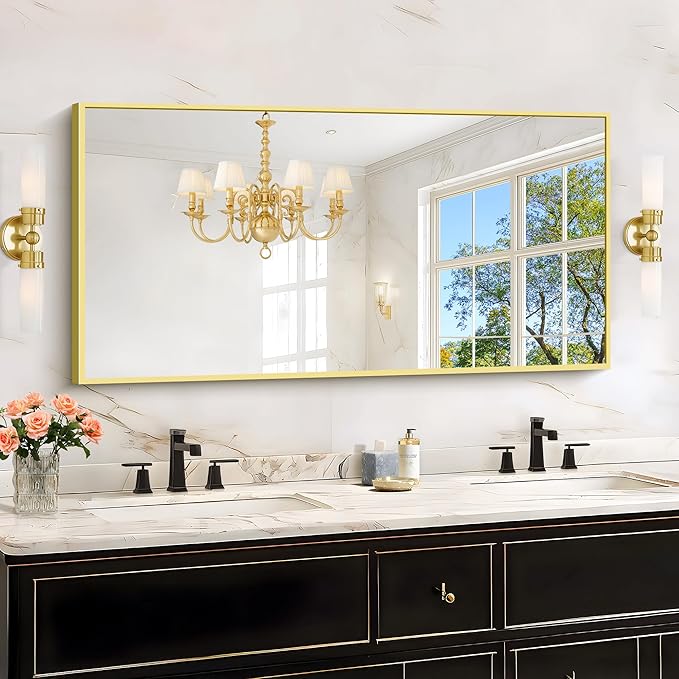 KOCUUY Gold Bathroom Mirror, 24x48 inch Brushed Gold Mirror by KOCUUY