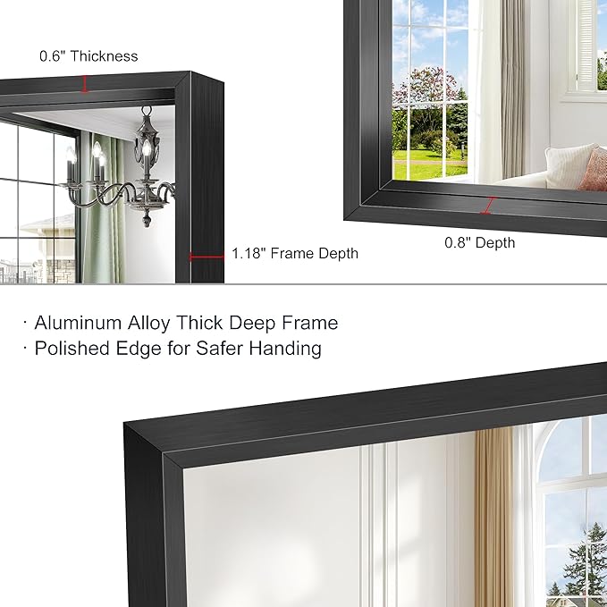 Black Rectangle Mirror, 48 x 36 Inch Large Bathroom Mirrors - Image 7