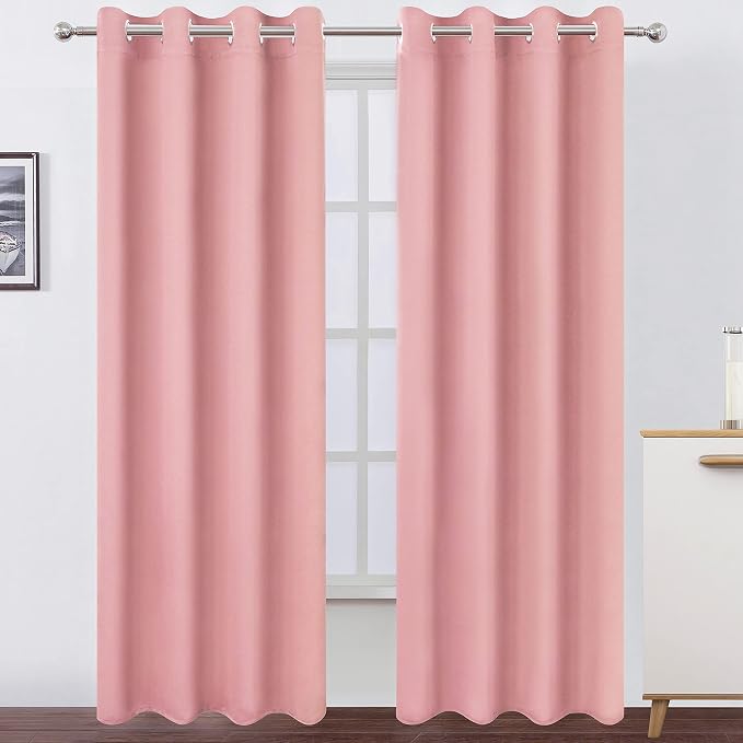 LEMOMO Blackout Curtains 66 x 95 inch/Pink Curtains Set of 2 Panels/Thermal by Lemomo