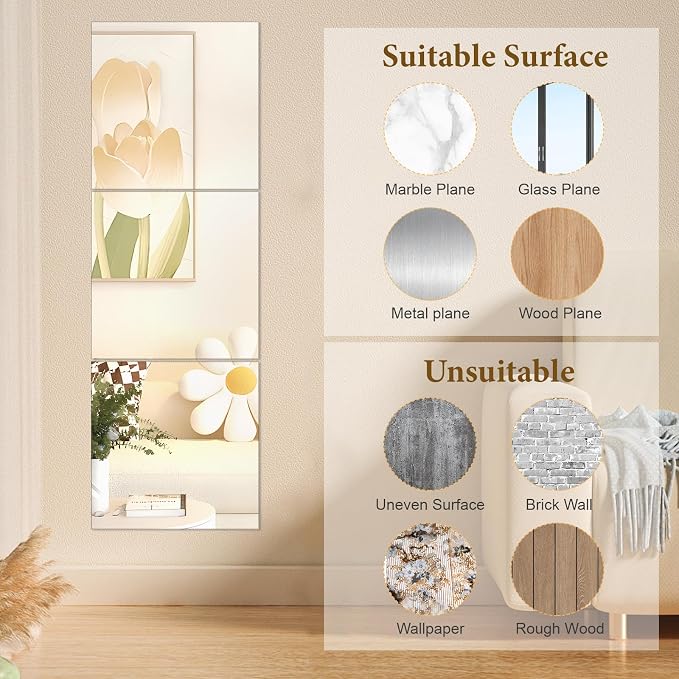 16x16 in Acrylic Mirror Sheet for Wall, 2.5mm Thick Unbreakable Non Glass Body - Image 5