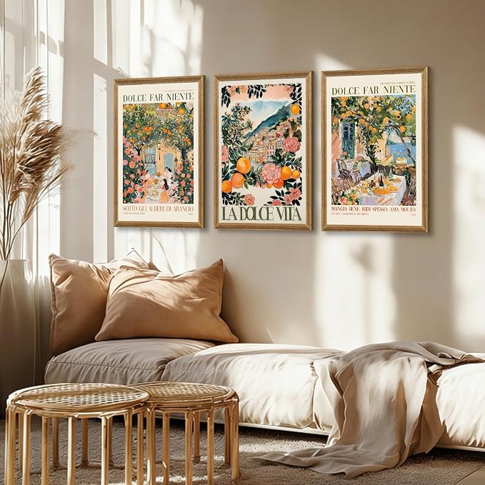 SYWENNOI 3 Pieces Wood Framed Italy Scenes Canvas Wall Art, Tuscan Wall Decor - Image 5
