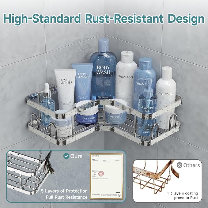 Veken Corner Adhesive Shower Caddy 3-Pack - Image 2