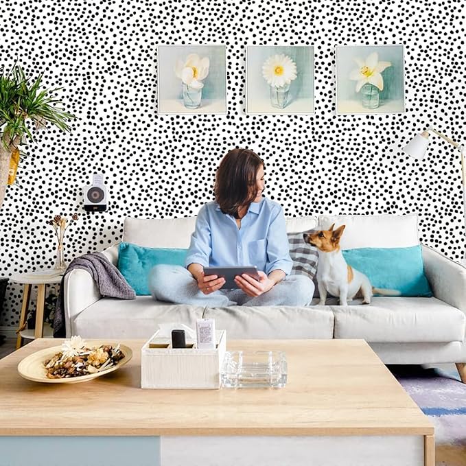 Jeweluck Peel and Stick Wallpaper Polka Dot Wallpaper Stick and Peel 17.7” x - Image 3