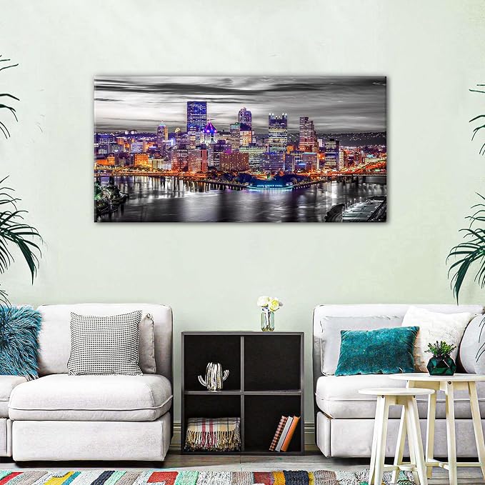 Extra Large Pittsburgh Wall Art Black and White Cityscape Wall Decor Modern - Image 2
