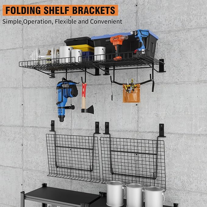 4 Pack Foldable Wall Shelf, Wall Mounted Garage Storage Shelves, Heavy Duty - Image 6