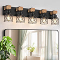 FadimiKoo 5-Light Wooden Black Bathroom Light Fixtures, Rustic Style Vanity by FadimiKoo