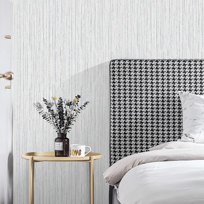 Beige Grey Grasscloth Peel and Stick Wallpaper 15.74" x 196.85" Boho Grass - Image 2
