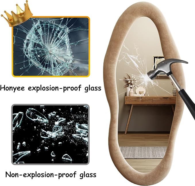Honyee 55" x 24" Wall Mirror, Flannel Wrapped Wooden Frame Wavy Mirror - Image 6