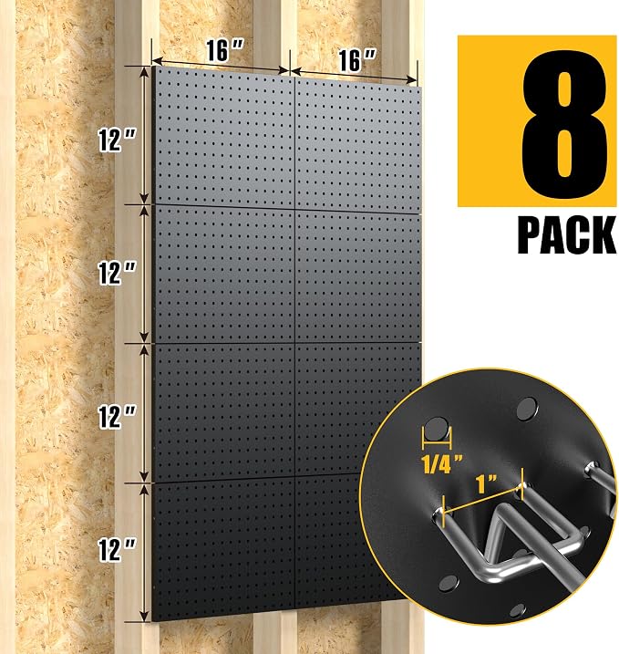 Spampur Peg Board, 8 Pack Metal Pegboard Panels - Image 3