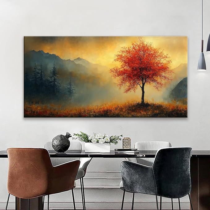 Suconvng Wall Art For Living Room Prints Tree Of Life Gold Landscape Canvas Art - Image 4