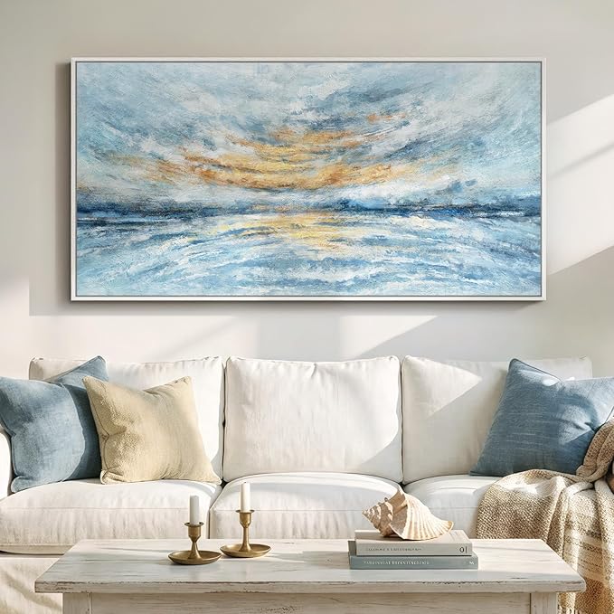 Extra Large Framed Blue Gold Abstract Wall Art by Cuspin