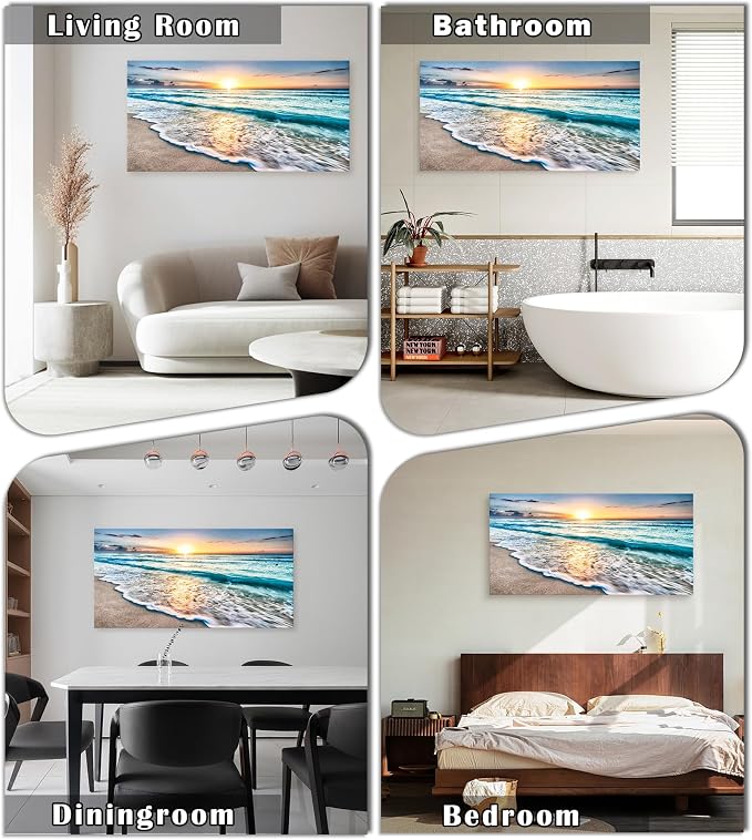 Baisuart S02298 Canvas Prints Wall Art Beach Sunset Ocean Waves Nature Pictures - Image 2