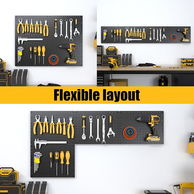Spampur Peg Board, 4 Pack Metal Pegboard Panels Black Pegboards Wall Organizer - Image 5