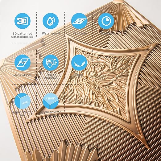 Art3d Drop Ceiling Tiles 24x24 in Bronze, 3D Wainscoting Panels Glue Up 2x2 - Image 6