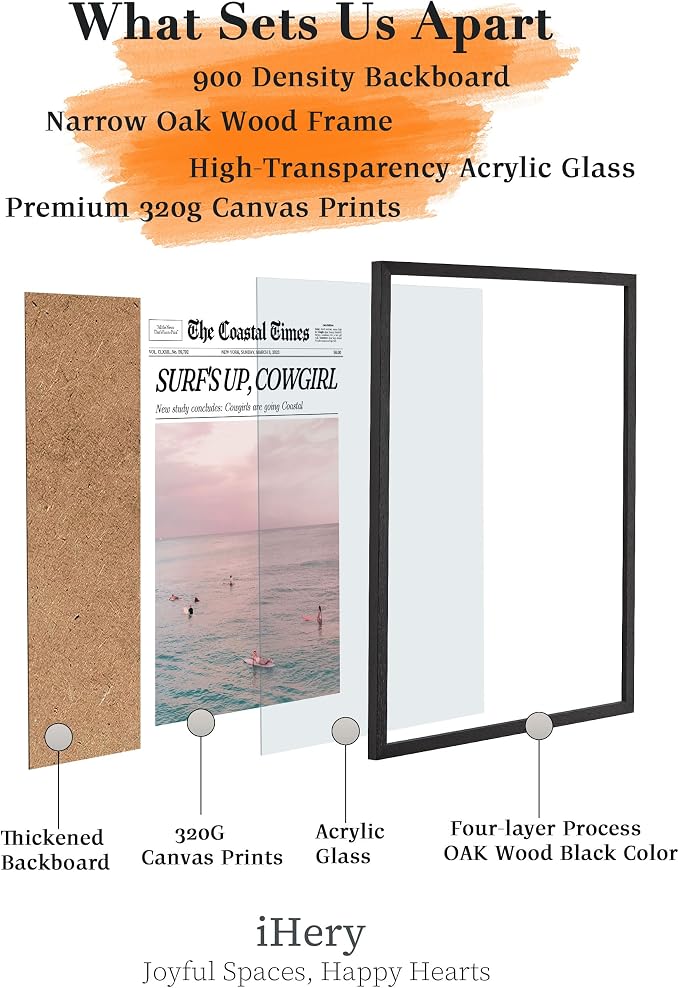 iHery Premium Natural Black OAK Wood 16x20in Surf’s Up Coastal Cowgirl Trendy - Image 3