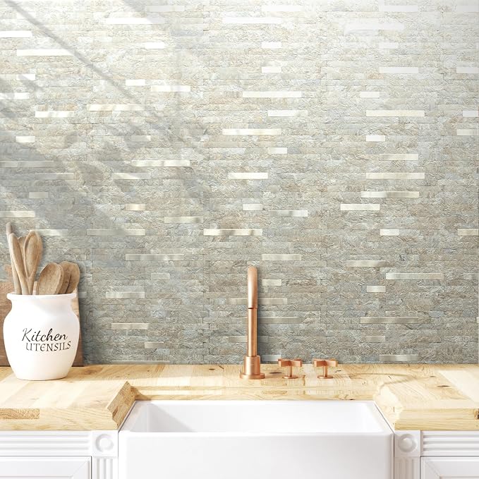 AULIGET 20 Sheets Faux Stone Peel and Stick Backsplash, Sandstone - Image 2
