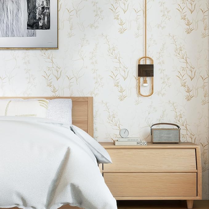 Timeet Botanical Floral Peel and Stick Wallpaper Beige Wildflower Self Adhesive - Image 2