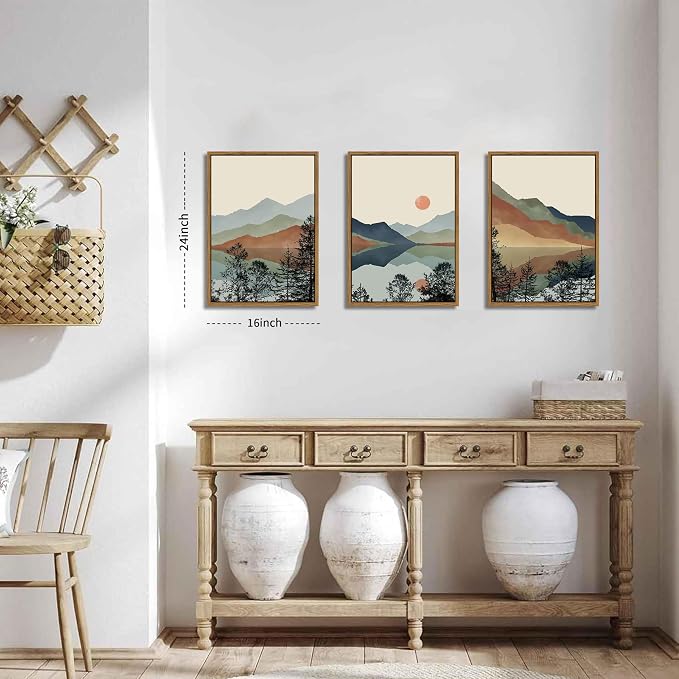 AKWISH Mountain Canvas Wall Art Set of 3, Boho Watercolor Poster Prints - Image 3