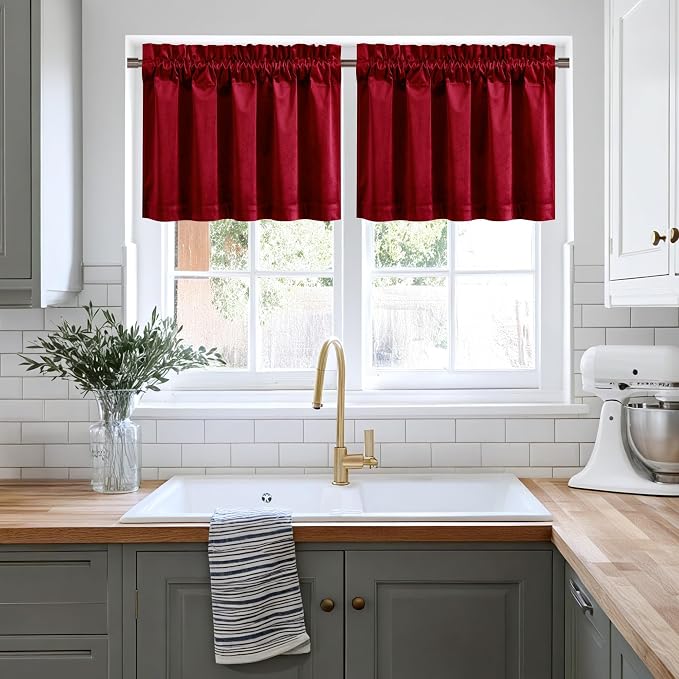 NICETOWN Red Velvet Valance Curtains - Image 5
