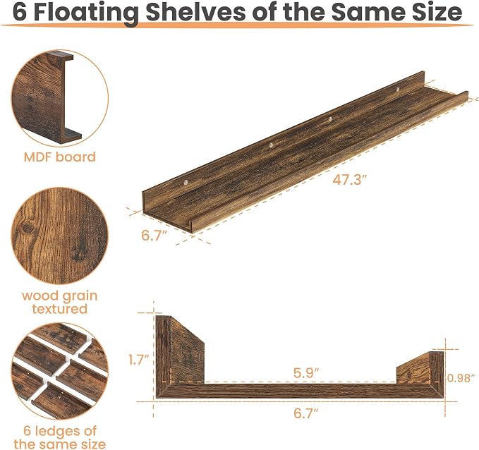 upsimples Floating Shelves for Wall, 47.3 Inch Shelves for Decor Storage Set of - Image 2