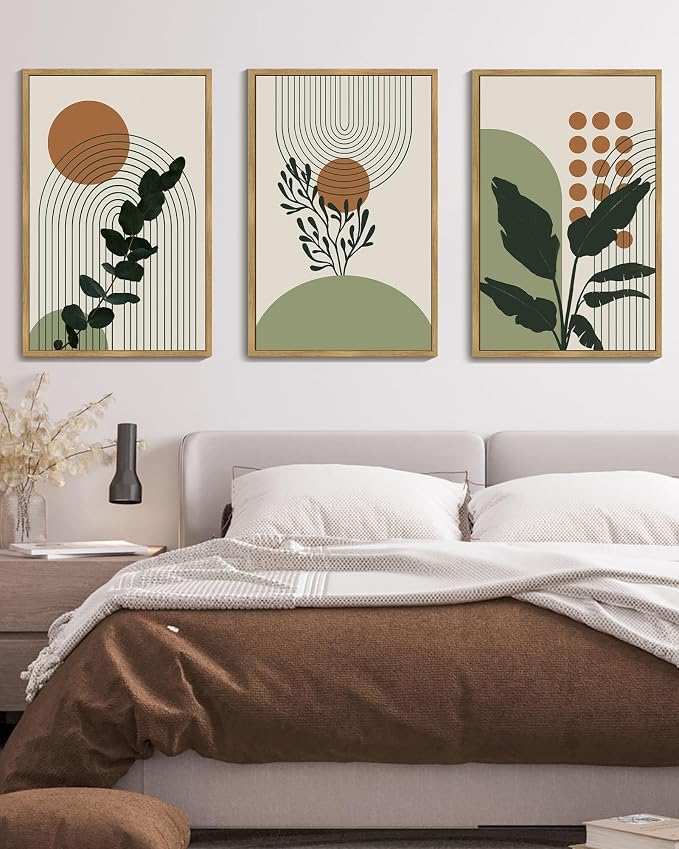 PHOPAGO Boho Plant Wall Art Green Botanical Bohemain Framed Wall Printing - Image 4