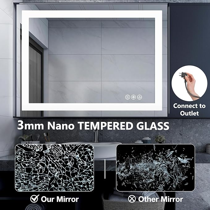 DUMOS 24.1"x36.1" LED Bathroom Mirror, Smart Anti-Fog Bathroom Vanity Mirror - Image 7