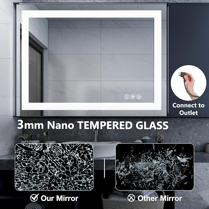 DUMOS 24.1"x32.1" LED Bathroom Mirror, Smart Anti-Fog Bathroom Vanity Mirror - Image 7