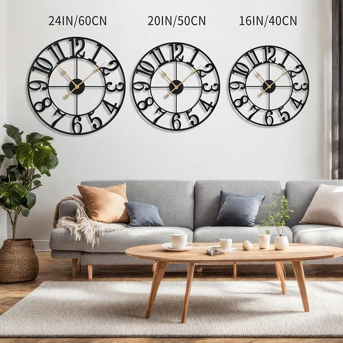LEIKE Large Wall Clocks, Non Ticking, Battery Operated Rustic Round Modern Big - Image 2