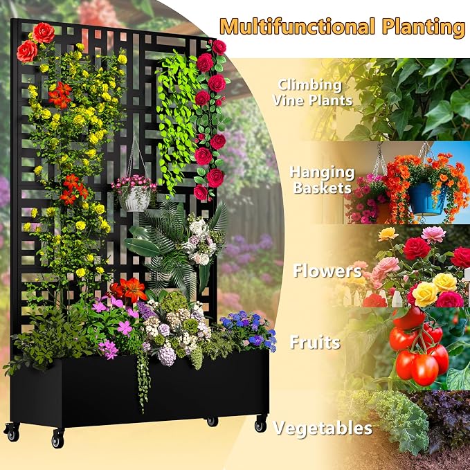 MTART Metal Planter Box with Trellis, 72.1"x47.2"x16" Outdoor Galvanized Raised - Image 5