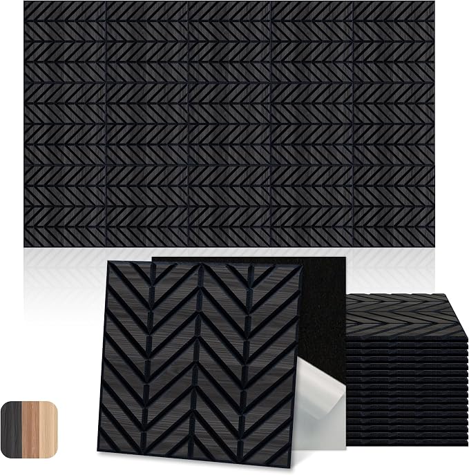 Mollywell Acoustic Panels, PVC Wood-Grain Decor, 12x12 Inch Carved Pattern by Mollywell