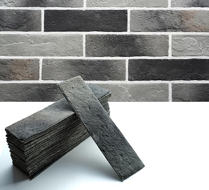 Gray Faux Brick Wall Tiles, 3D Thin Brick Veneers by Holydecot