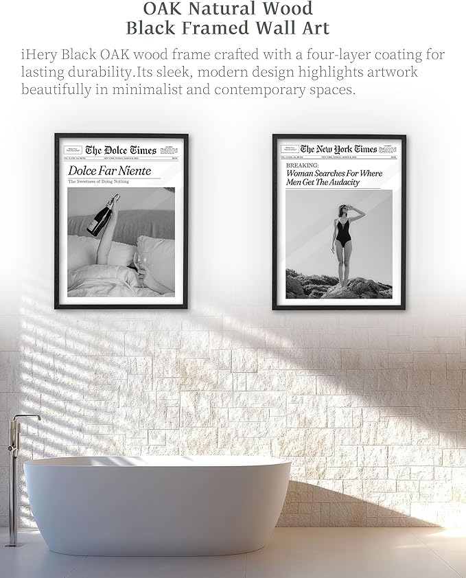 iHery Premium Natural Black OAK Wood 12x16in Trendy Framed Wall Art, Retro - Image 5