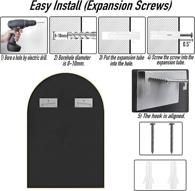 SCWF-GZ 30x20 Arch Mirror Rectangle Wall Mounted Hanging or Against Wall Metal - Image 6