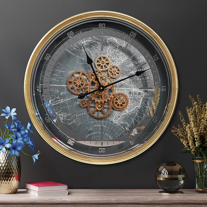 October Elf Large Real Moving Gears Wall Clock 24 Inch Vintage Industrial - Image 7