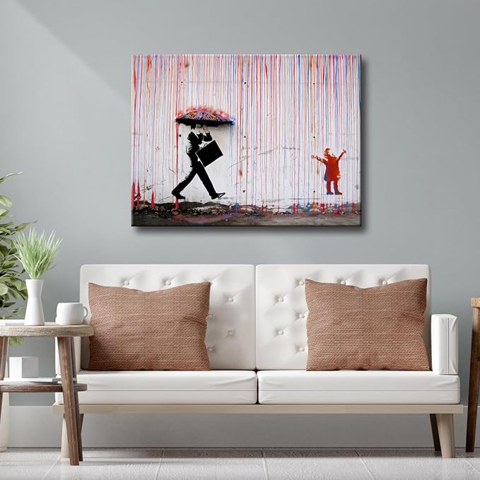 Wieco Art Large Banksy Raining Day or Colorful Graffiti Street Famous Canvas - Image 3
