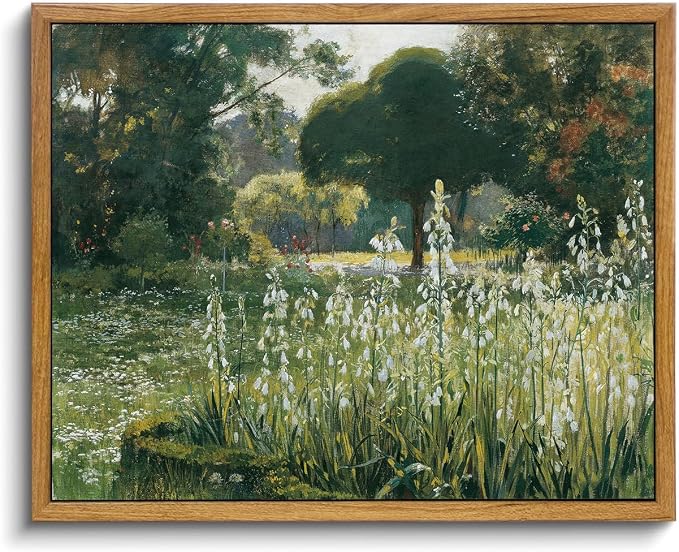 OIQArtOIQ Vintage Framed Wall Art Garden Landscape Canvas Art Prints Rustic by OIQArtOIQ