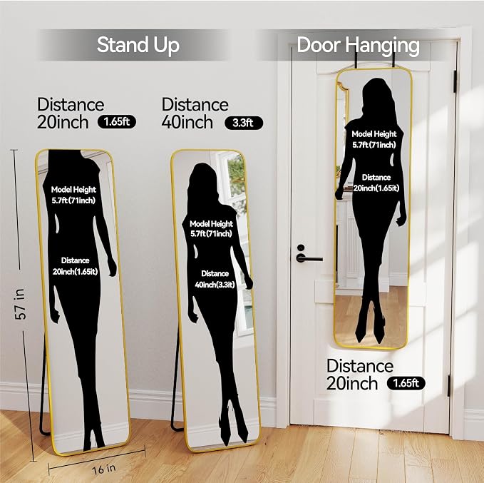 SCWF-GZ 57x16 Door Hanging Full Length Mirror, Floor Stand Wall Mounted Metal - Image 4