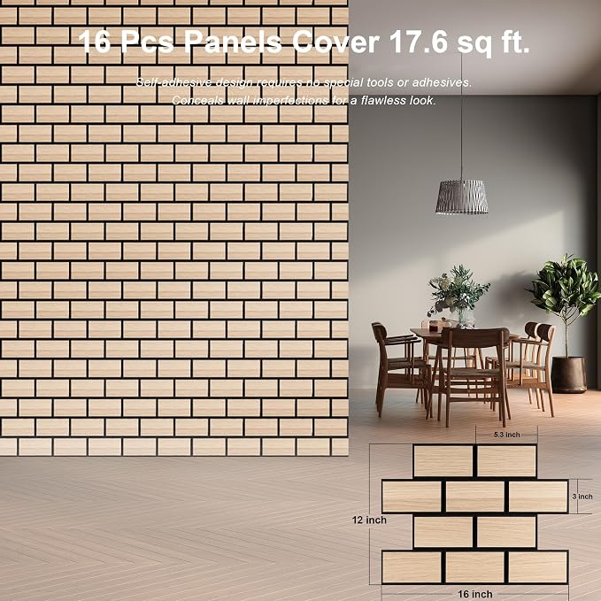 WoveN SounD Brick Acoustic Wall Panels, 16 Pack 16x12 Inch, PVC Wood Grain - Image 2