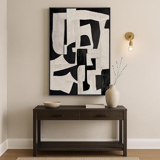 Framed Neutral Abstract Wall Art, Modern Black and Beige Canvas Prints - Image 4