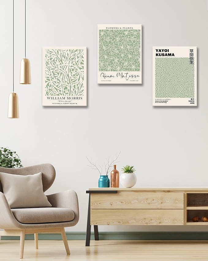 HesenDot Green Botanical Framed Wall Art Set, 12x16in Matisse William Morris - Image 3