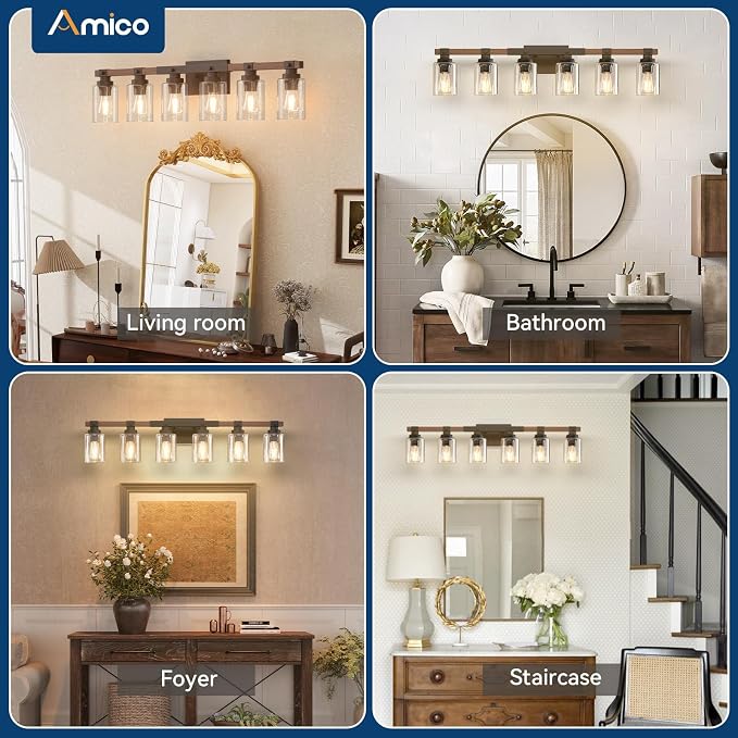 Amico Farmhouse Bathroom Vanity Light Fixtures, Rustic 6-Light Industrial - Image 8