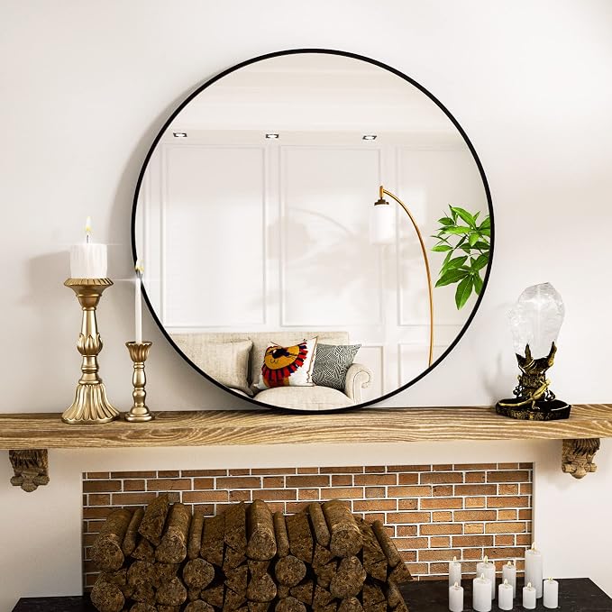 VooBang Round Mirror 36" Black Wall Mounted Circle Mirrors Vanity Mirror - Image 4