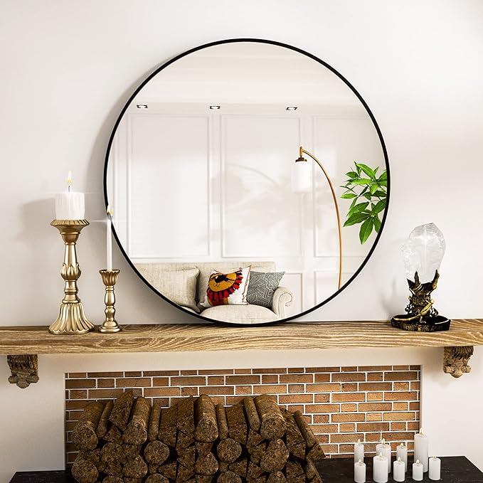 VooBang Round Mirror 23.6" Black Wall Mounted Circle Mirrors Vanity Mirror - Image 2